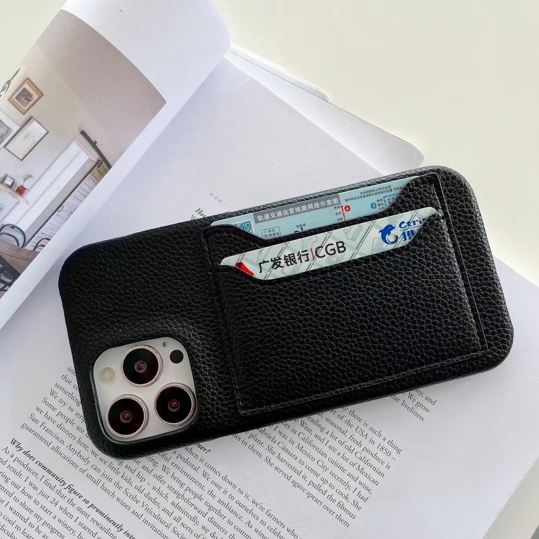 Leather Solid Color Card Phone Case Shatterproof