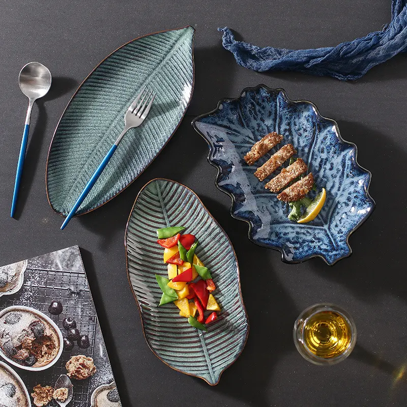 Japanese Fish Creative Leaf Dinner Household Kiln Changed Ceramic