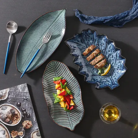 Japanese Fish Creative Leaf Dinner Household Kiln Changed Ceramic