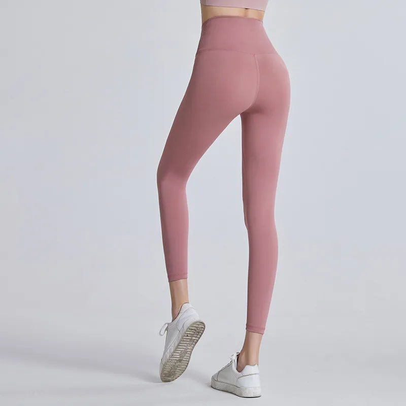 Ladies Fashion Nude Brushed Yoga Pants - Deep Bean Paste