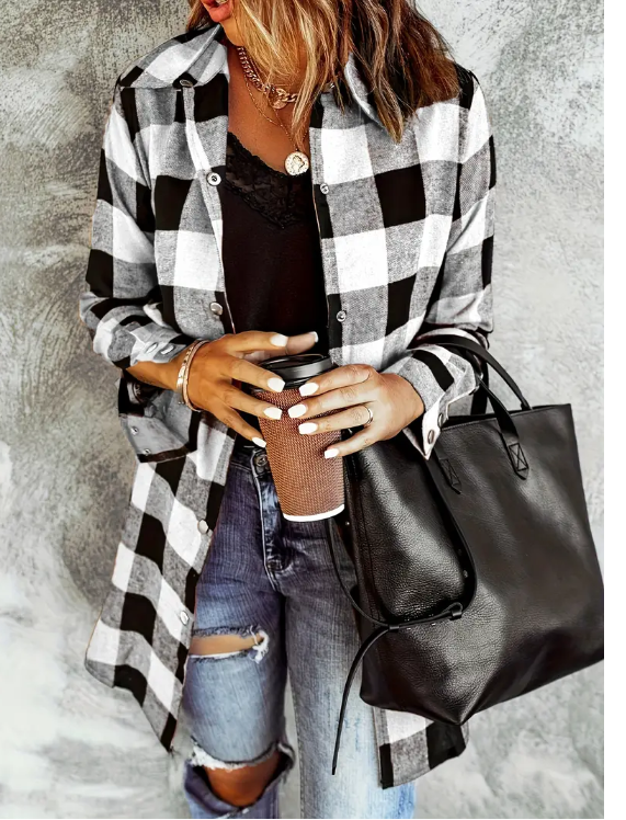 Plaid Print Button Front Shirt Grey - Shop at LoveMi