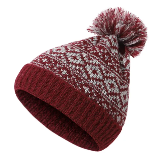 Autumn And Winter No Brimmed Wool Ball Knitted Hat Warm Earmuffs Outdoor Riding Thickening Maroon - Shop at LoveMi