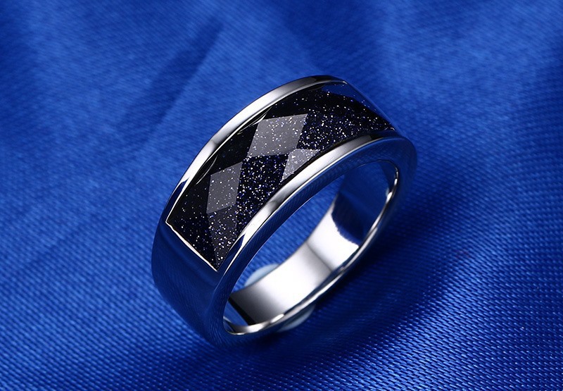 Ring With Blue Sandstone Titanium Steel Ring