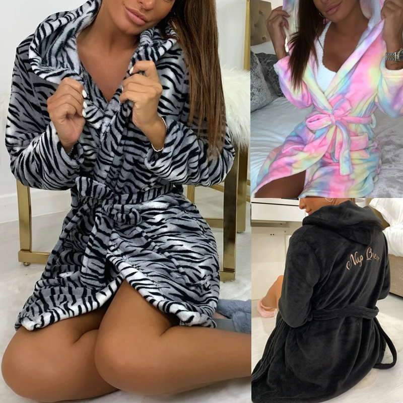 Title 6, Leopard Tie Dye Printed Lace-up Hooded Bathrobe...