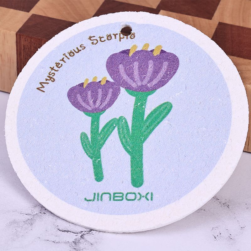 Wood Pulp Cotton Dishwashing Wipe Cartoon Flower Wood Pulp Sponge