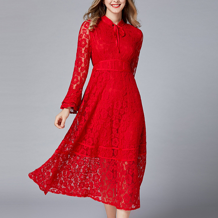 Lace Stand-Collar Long Dress, picture 2 of 5
