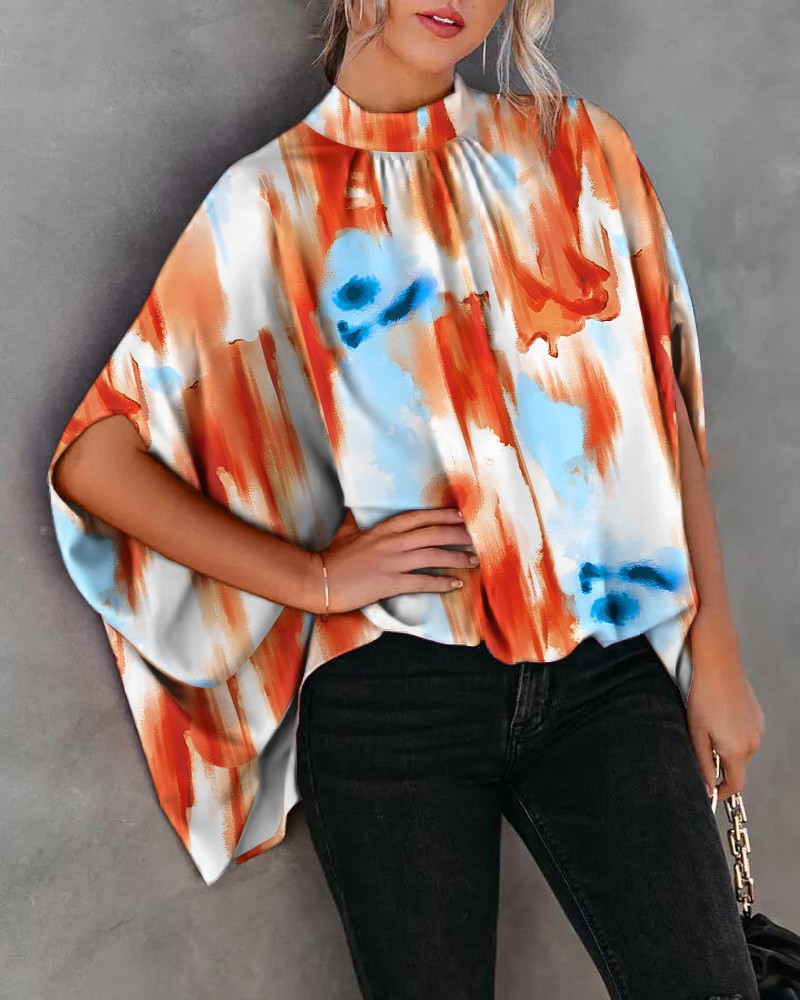 Title 5, Casual Fashion Print Slit Doll Sleeve Top