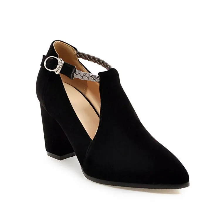 Women's Pointed Toe Buckle Thick High Heel Sandals - Black