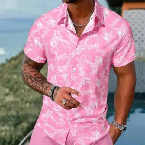 Lapel 3D Printed Casual Slim-fitting Type Short Sleeve Shirt