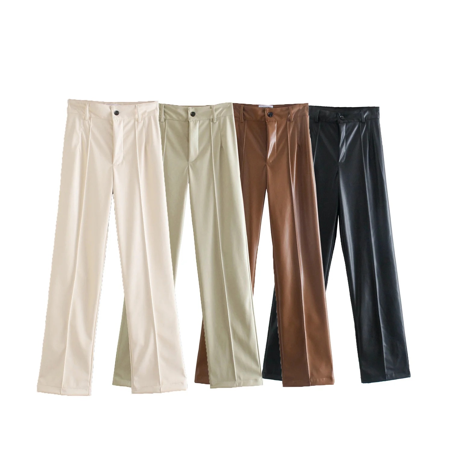 Wide Tube Women's Slim PU Leather Straight Trousers