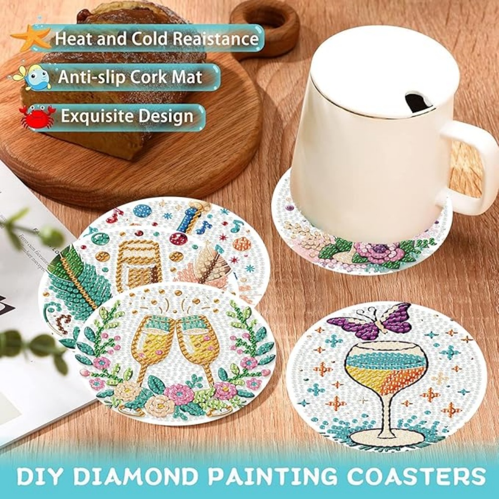 Diamond Art Drawing Coaster With Bracket, DIY Beautiful Pattern Diamond Art Coaster, Suitable For Adults And Beginners Diamond Drawing Kit, Diamond Kit Craft Supplies, Exquisite Gifts For Fri