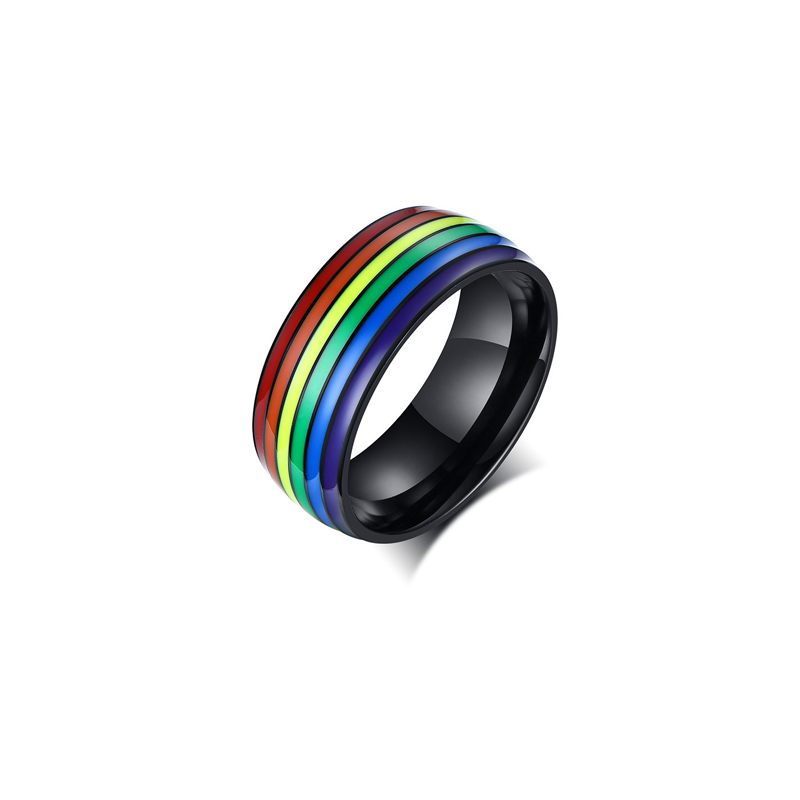 Fashion Simple Titanium Steel Rainbow Couple Ring
