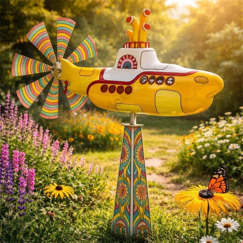 Yellow Submarine Wind Spinner,2D Heavy Duty Metal Rotating