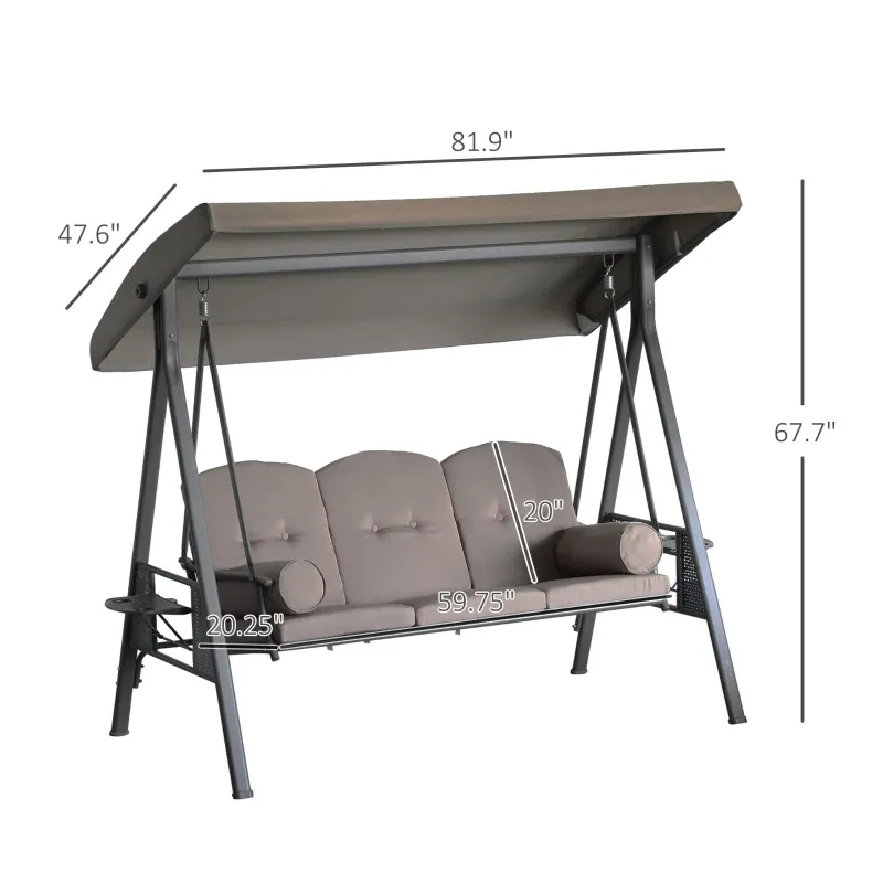 3-Seat Patio Swing Chair, Outdoor Porch Glider