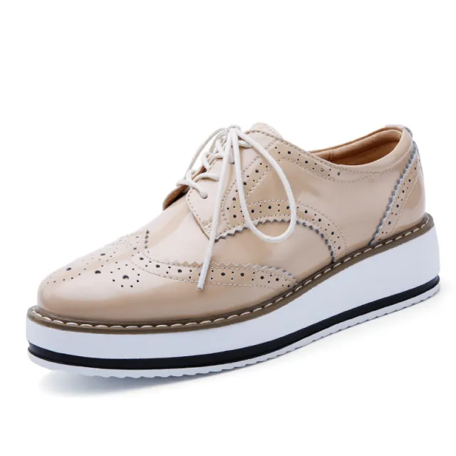 Lace up Flats Shoes Sports British Style Apricot - Shop at LoveMi