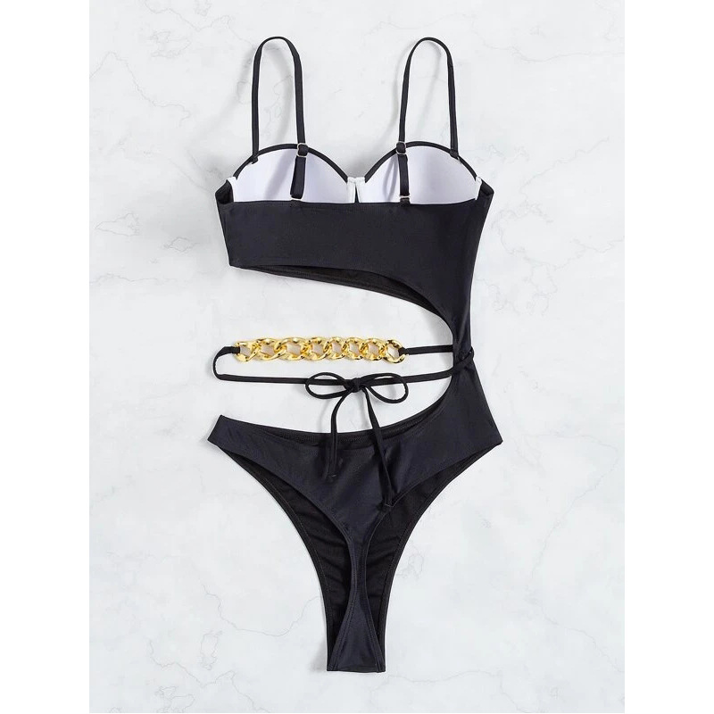 Ladies One Piece Swimsuit Beach Solid Color Swimsuit - Image 2