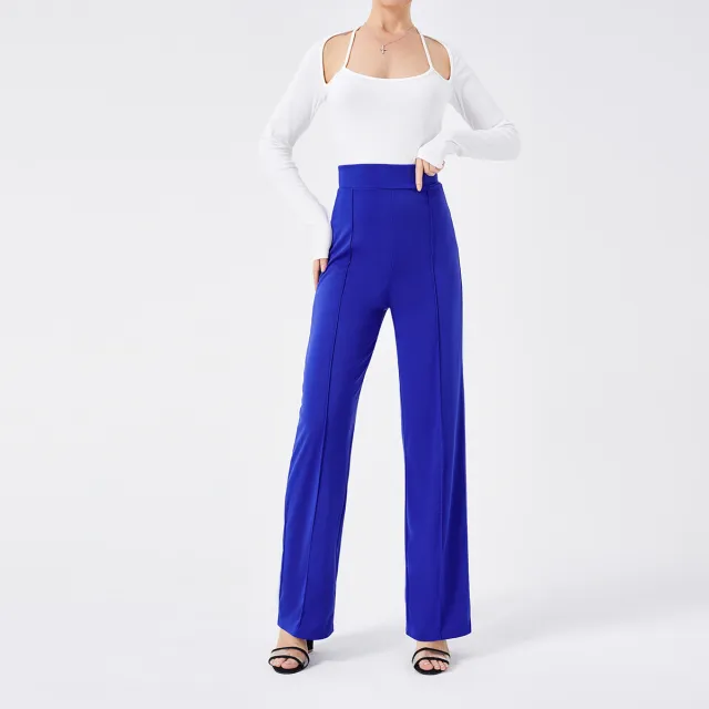 Solid Color Casual Pants Slim, High waisted Bell Bottoms Blue - Shop at LoveMi
