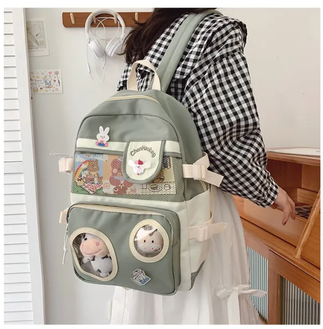 Backpack Female Korean Version Of The Forest Trendy Backpack Hit The Color Foreign Style Junior High School College Student School Bag Green - Shop at LoveMi