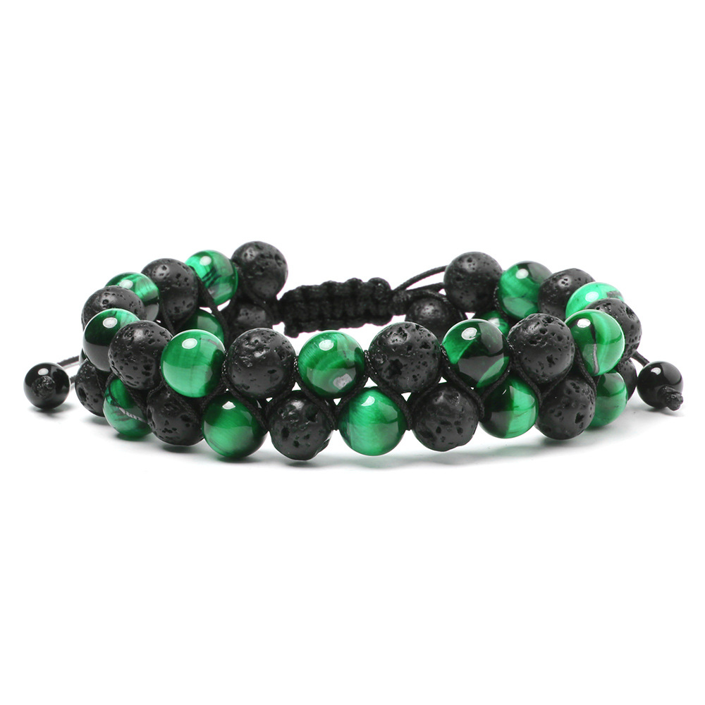 Volcanic Lava Tiger Eye Interval Double Row Bracelet