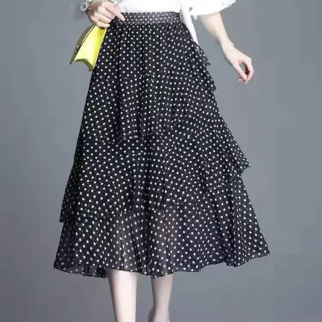 Floral Irregular Ruffle Versatile Cake Dress Black Polka Dots - Shop at LoveMi
