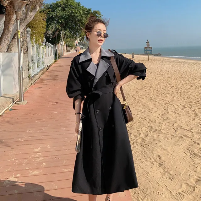 Over The Knee Black Temperament Goddess Fan Fried Street Coat Black - Shop at LoveMi