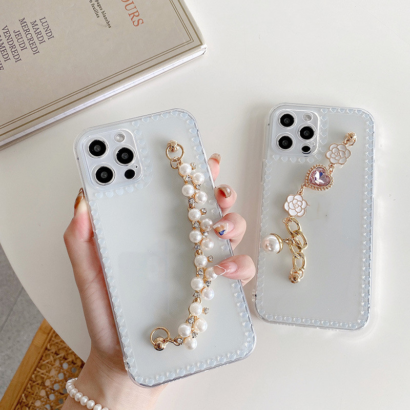 Soft Case Women Pearl Wrist Strap Phone Case - Image 5