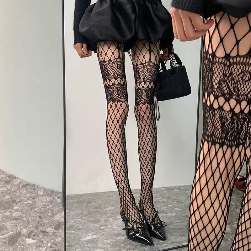 Splicing Hollowed Out Fishing Net Socks, Personalized Pantyhose, Solid Color