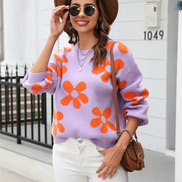 Women's Fashion Casual Printing Sweater Top Purple - Shop at LoveMi