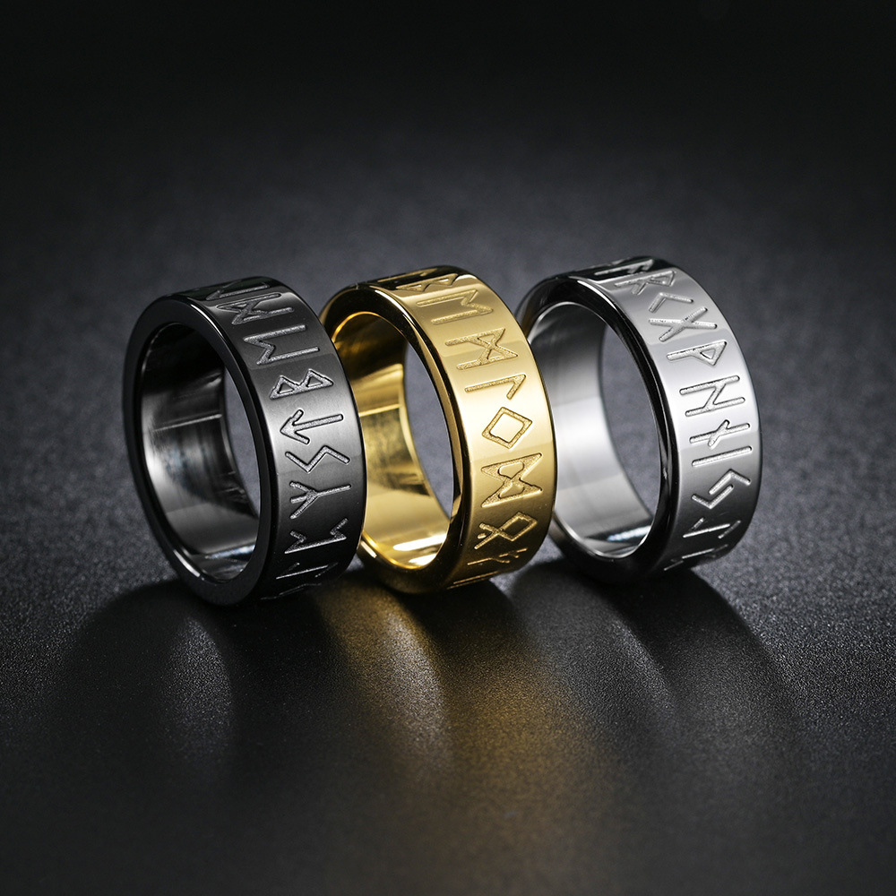 Nordic Retro Viking Rune Titanium Steel Ring