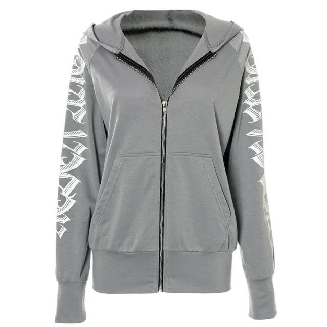 Printed Long sleeved Beat Hooded Sweatshirt Grey - Shop at LoveMi
