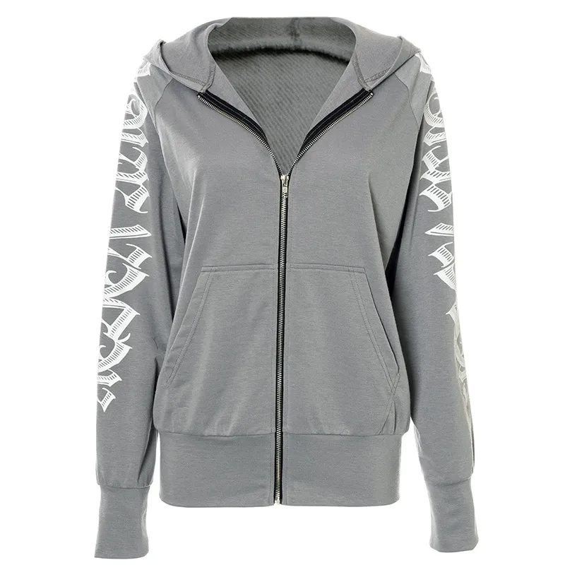 Printed Long-sleeved Beat Hooded Sweatshirt - Grey