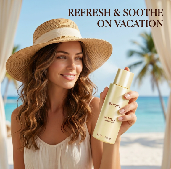 Vanilla Coconut Hair & Body Mist, Long-Lasting Fragrance Spray, Refreshing Non-Sticky Formula, 240ml