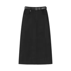 Vintage Denim A-line High Waisted Slim Skirt - Black - View 1