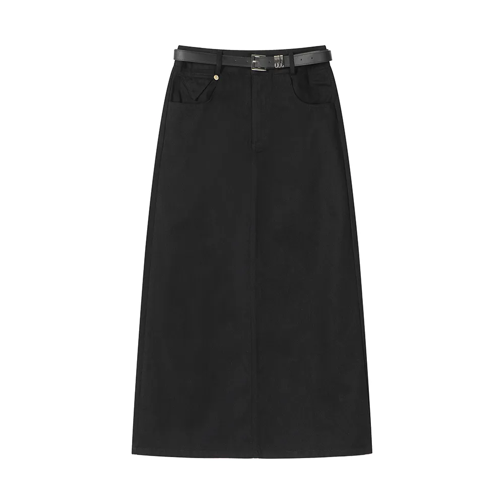 Vintage Denim A-line High Waisted Slim Skirt - Black