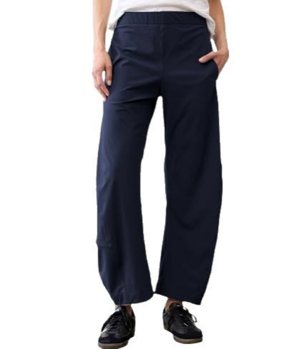 Women Barrel Curved Ankle Work Pants, Elastic High Waist, Loose Wide Thigh Slim Cuff Travel Trousers — view 3