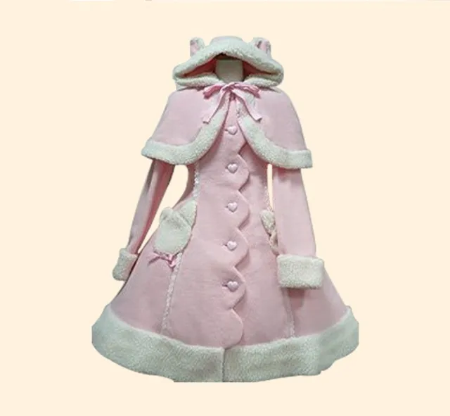 Autumn And Winter Hooded Rabbit Ear Cape Cape Large Skirt Coat Pink - Shop at LoveMi