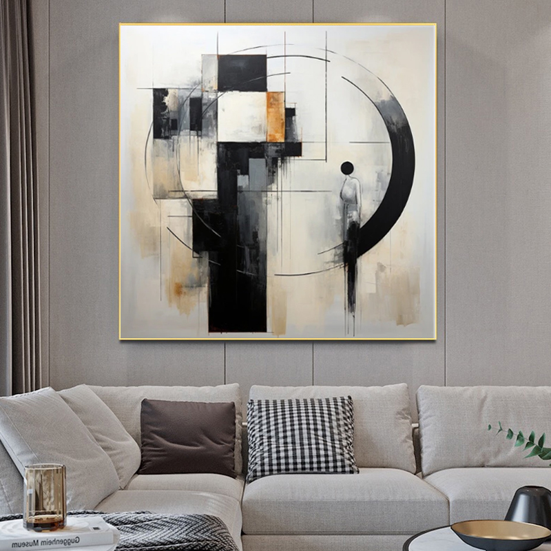 Handmade Oil Painting Canvas Wall Art Decoration Modern Minimalist Black-and-White Abstract Home Living Room Decor Rolled Frameless Unstretched Painting