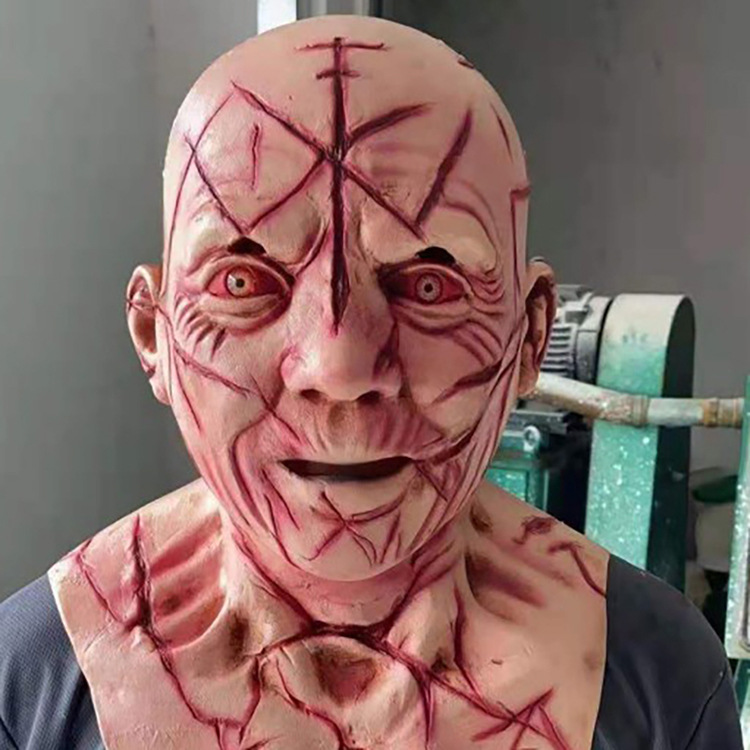 Horror Headgear Bald Old Man Blood Scar Mask Party Props — foto 4