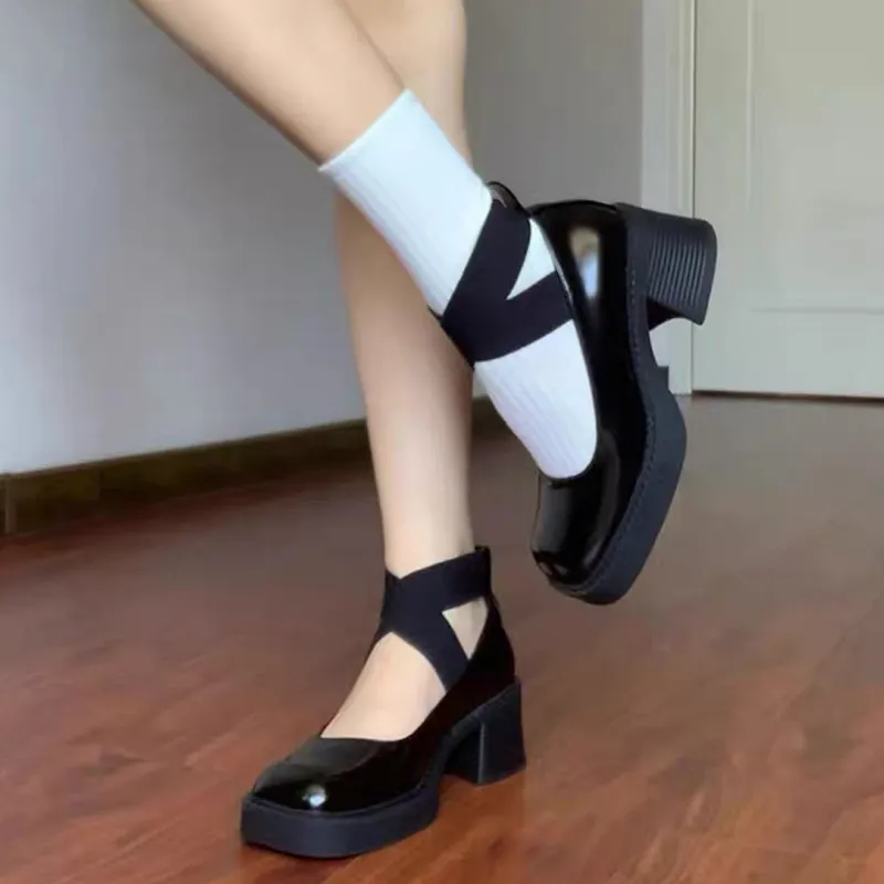 Women's New Chunky Heels Casual Shoes - Black