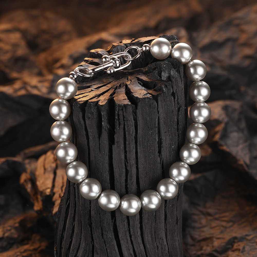 Graceful Personality Light Gray Pearl Horseshoe Bracelet For Women