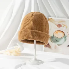 Couple Style Wool Ruffled Knitted Round Top Wool Hat For Autumn And Winter Warmth Solid Color Mesh Red Versatile Headband Cold Hat - Khaki - View 1