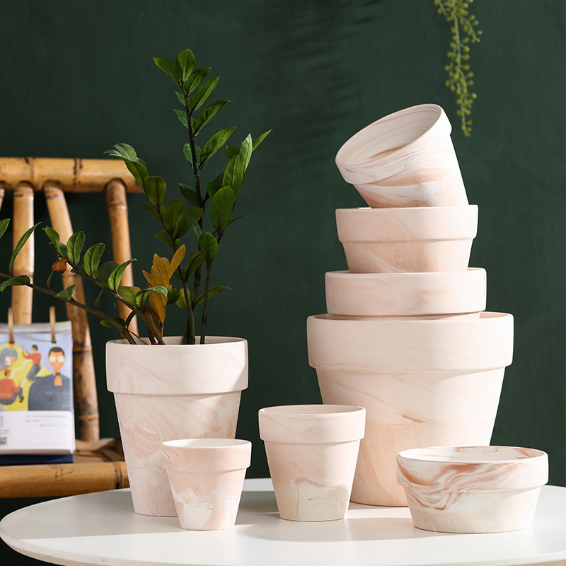 Gradient Macchiato Red And White Pottery Natural Pot Vegetarian Burning Breathable And Absorbent Large Type Green Plants Meaty