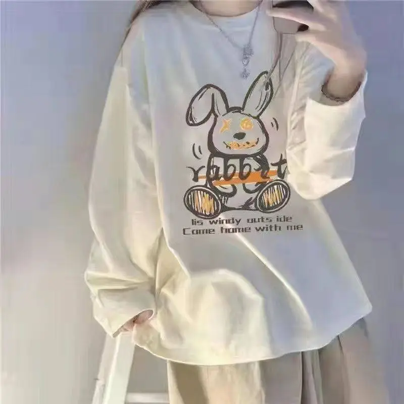 New Personalized Printed Loose And Versatile Long Sleeved T-shirt For Women - Xo Rabbit