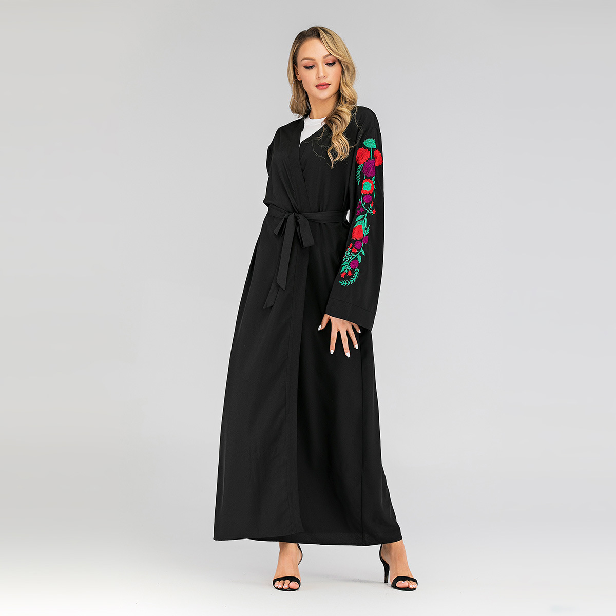 Ladies Fashion Cardigan Embroidered Slim Long Sleeve Dress