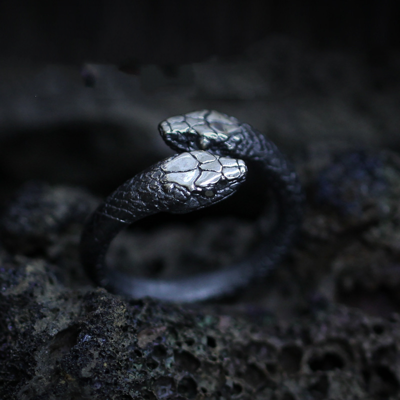 Goth Double Snake Stainless Steel Ring Gothic Reptile Jewelry