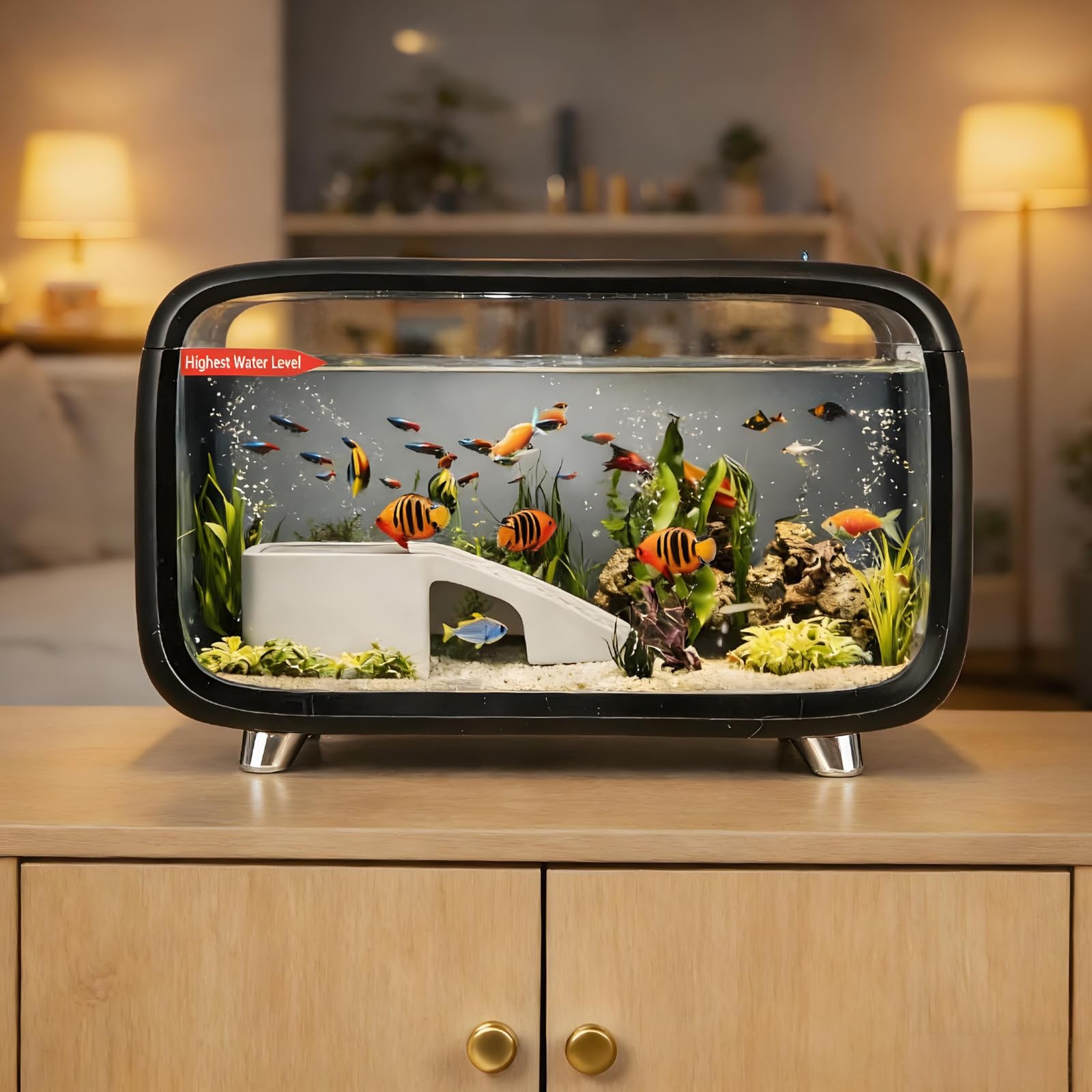 Compact Betta Fish Tank Kit Clear Desktop Aquarium With Ecological Cycle System 5