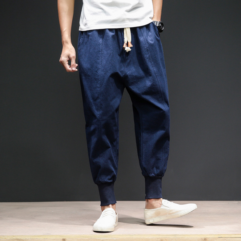 Japanese Cotton And Linen Nine-point Beam Men's Casual Harem Pants