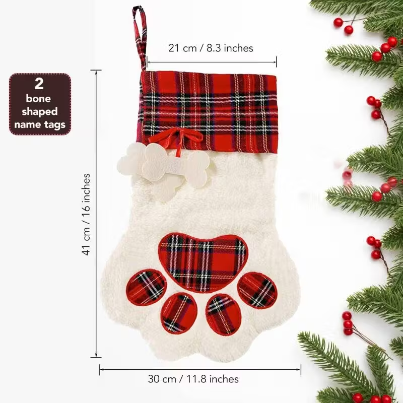 Large 18x11 Inch Dog Christmas Stocking With Red Plaid Design, Perfect — image 6