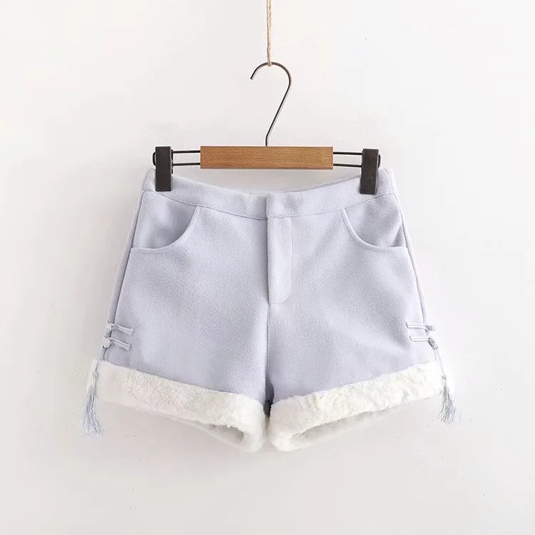 Embroidered Retro Disc Button Hoodie Woolen Shorts Suit Red - Shop at LoveMi