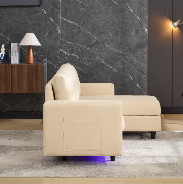 L-Shaped Sofa With Storage, 3 Seater Corner USB, LED Lights, Couches Side — image 3